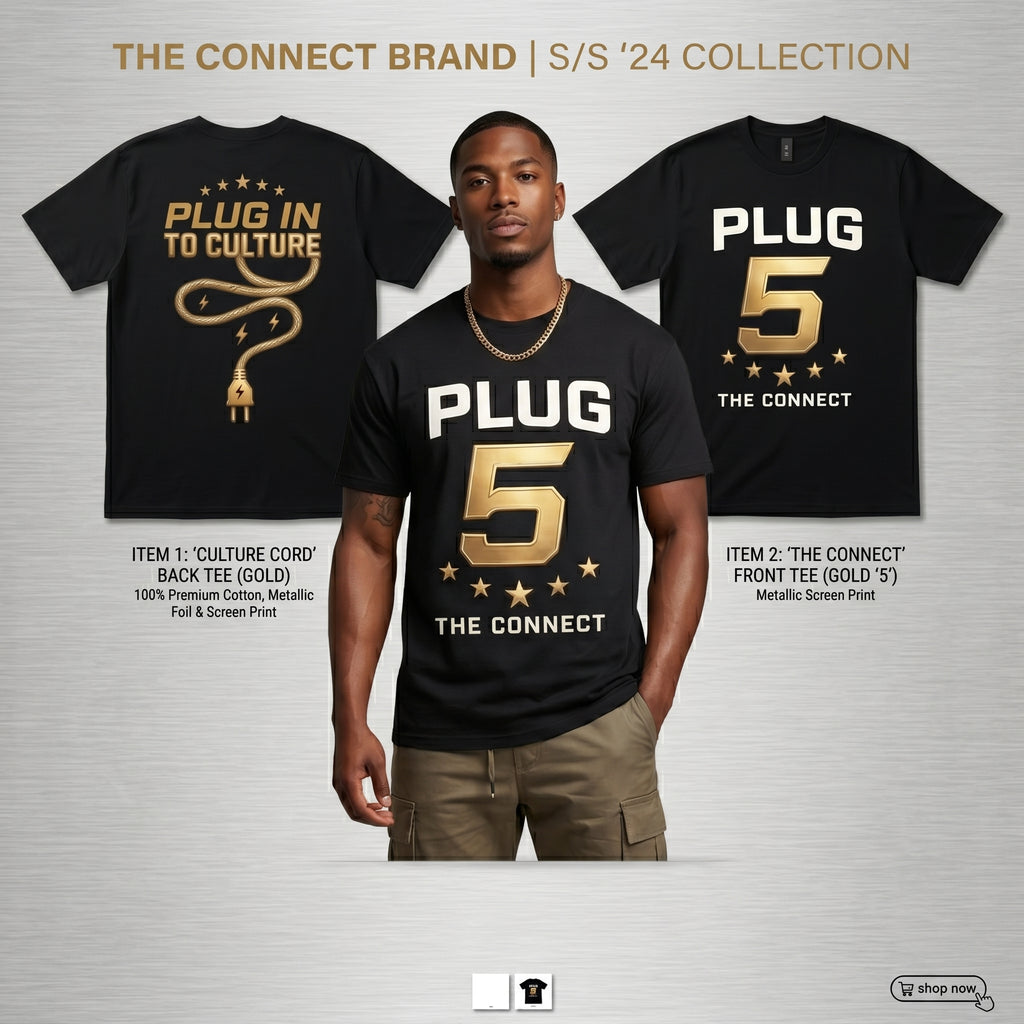 Plug 5 Tee — The Connect (Black/Gold)